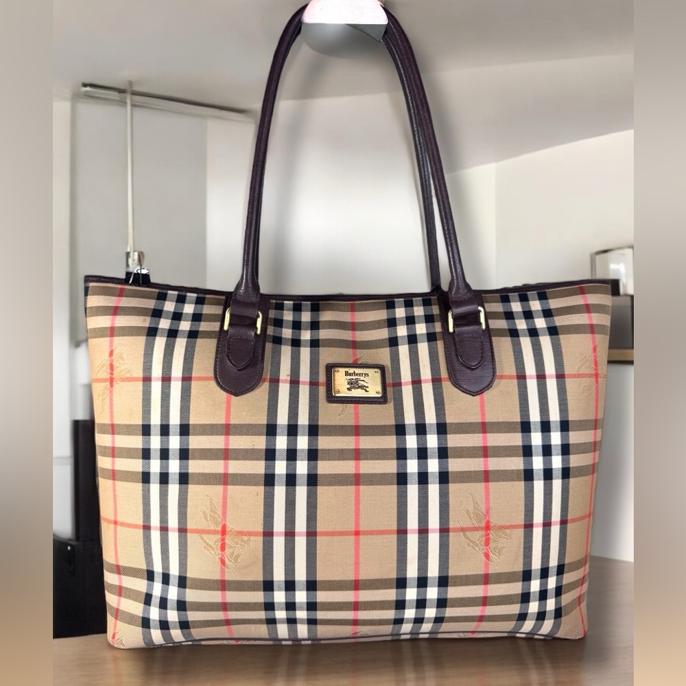 Burberry's Vintage Autre Marque Nova Check Large Tote Bag with COA
